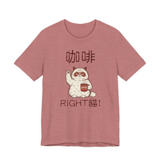 Coffee Right Meow (咖啡 Right 貓) Funny Cat Pun Graphic Tee | Chinese | Unisex Short Sleeve T-Shirt