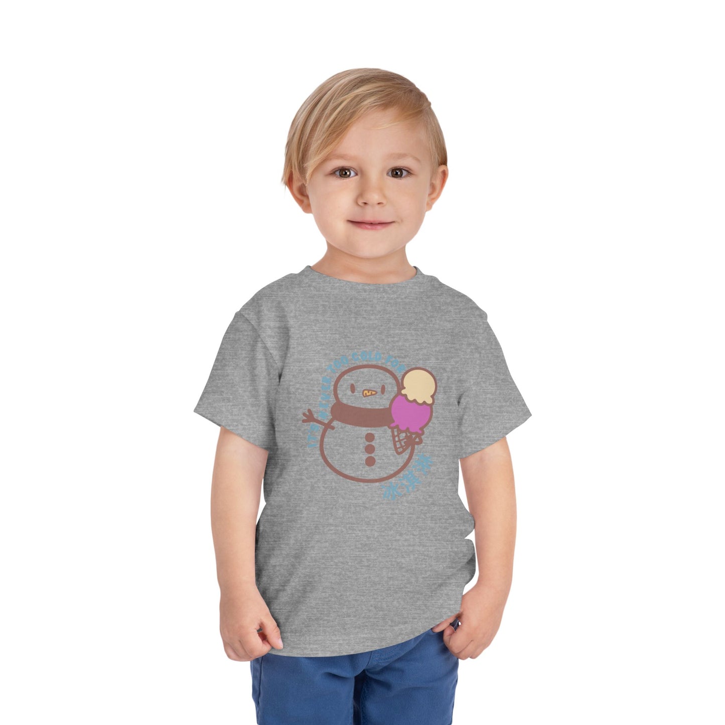 Cute Snowman "It's Never Too Cold For Ice Cream (冰淇淋)" Tee | Chinese | Toddler Short Sleeve T-Shirt